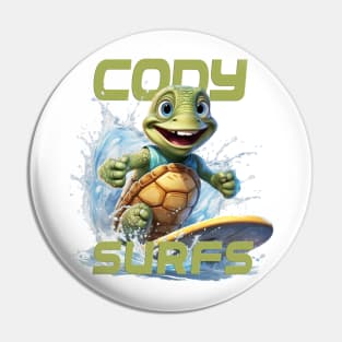 Aquatic Glide Waves Surfing Tee "Cody Surfs" Pin