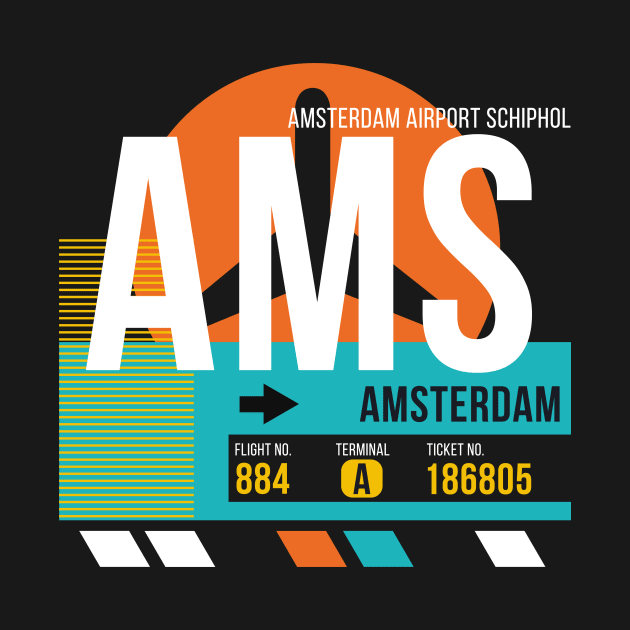 Amsterdam (AMS) Airport // Retro Sunset Baggage Tag by Now Boarding