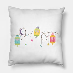 Ramadan Kareem with colorful lamps crescents Pillow