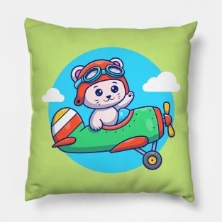 Cute Cat Flying With Vintage Plane Pillow