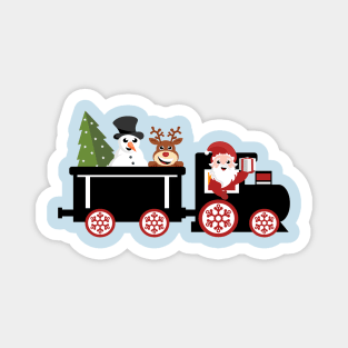 Santa Claus driving locomotive with snowman and reindeer in the wagon Magnet