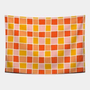 Groovy Retro 70s Grid Wavy Pink Orange Yellow Tapestry