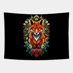 Fox and flowers tattoo style 15 Tapestry