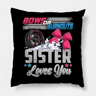 burnouts or bows gender reveal Party Announcement Sister Pillow