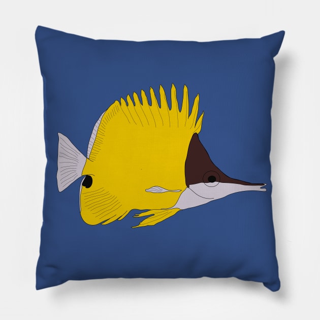 Yellow longnose butterflyfish Pillow by Color Fluffy