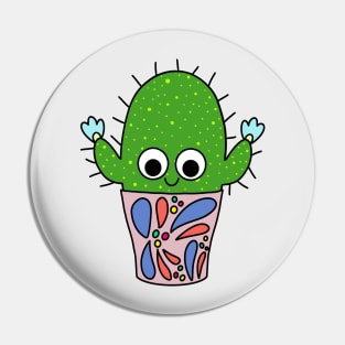 Cute Cactus Design #212: Big Cactus With Flowers In Nice Pot Pin