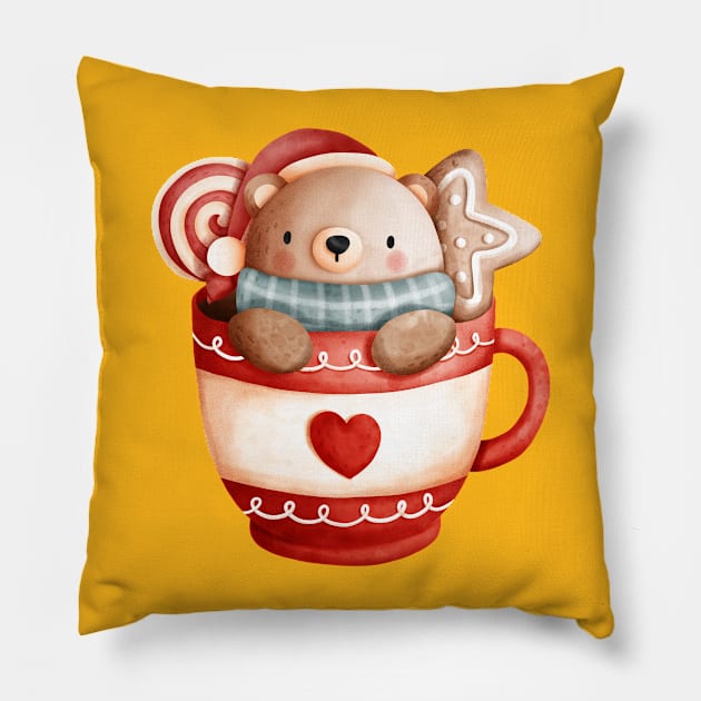 Christmas Teddy Bear in a Cup Pillow by The Little Store Of Magic