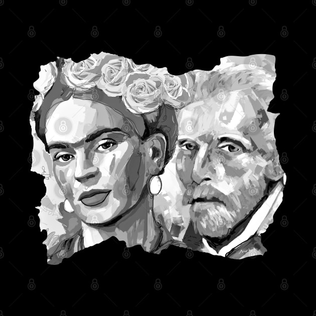 Frida Kahlo and Van Gogh Black and White 3 by mailsoncello