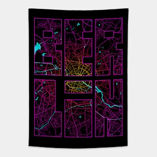 Berlin, Germany City Map Typography - Neon Tapestry