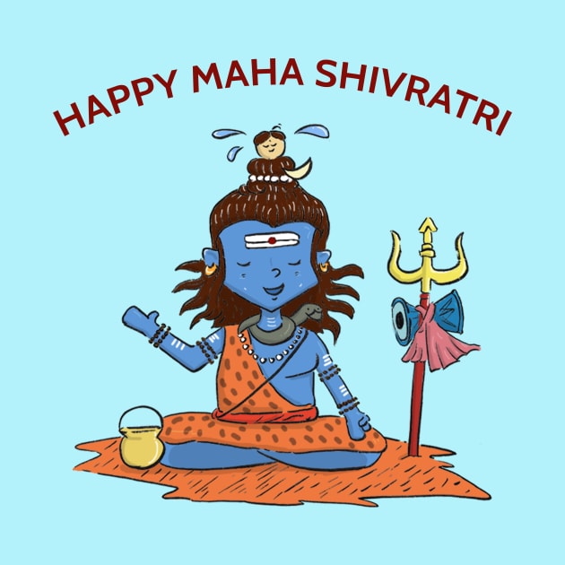 Happy Maha Shivratri - Calm Mahadev, Lord Shiva meditating in the Himalayas cute illustration by D-PAC