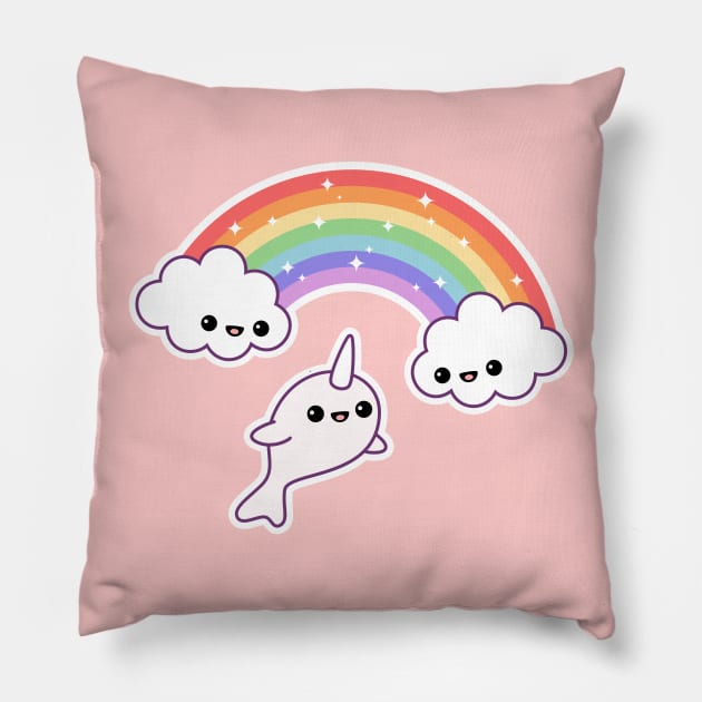 Flying Rainbow Narwhal Pillow by sugarhai