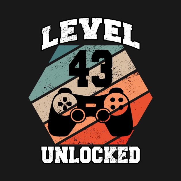 level 43 unlocked 43 Years Old retro 80s 43rd Birthday gamer by FunnyUSATees