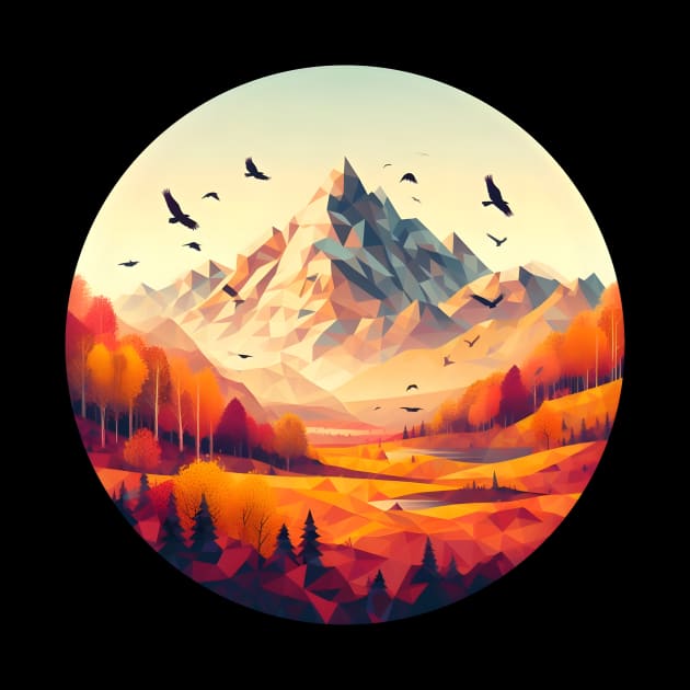 Autumn Forest with Low Poly Mountain by Antipodal point