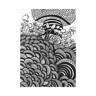 Black and white Mushrooms inspired by zentangle. T-Shirt