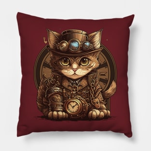 steampunk cat Pillow