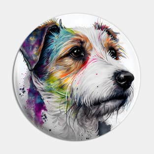 Watercolor Jack Russell Terrier with Rainbow Colors Pin