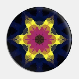 Retro Mandala Flower Pink Yellow and Blue Pin