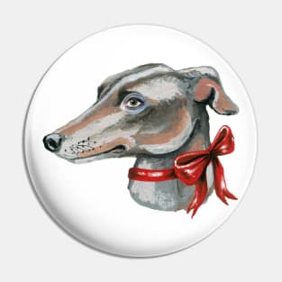 Greyhound Dog with Red Bow Pin