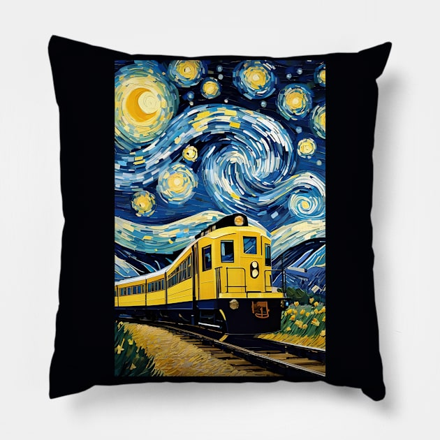 Vincent van Gogh starry night style train Pillow by Spaceboyishere