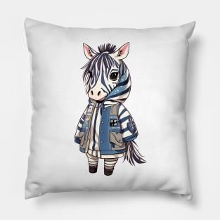 Cute zebra girl in a jacket Pillow