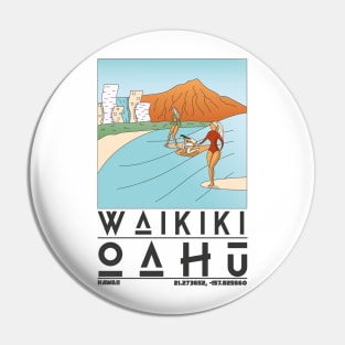 Waikiki, Oahu, Hawaii Retro Travel Pin