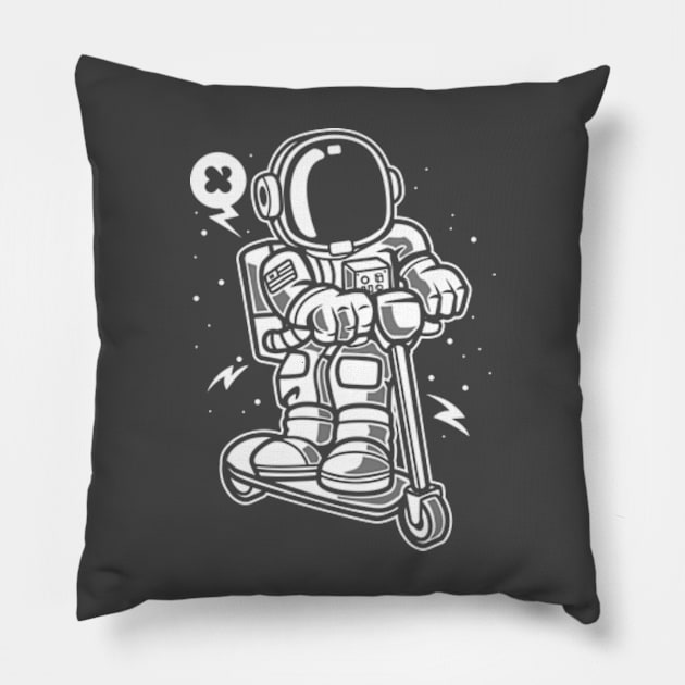 Astronaut Riding Scooter Pillow by Eoli Studio