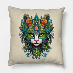 Emerald Cat retro vintage design Pillow