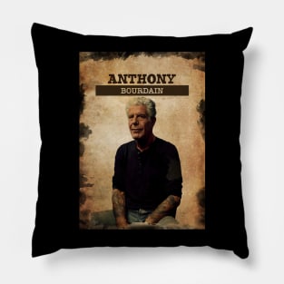 Vintage Old Paper 80s Style Anthony Bourdain /// Fan ART Design Pillow