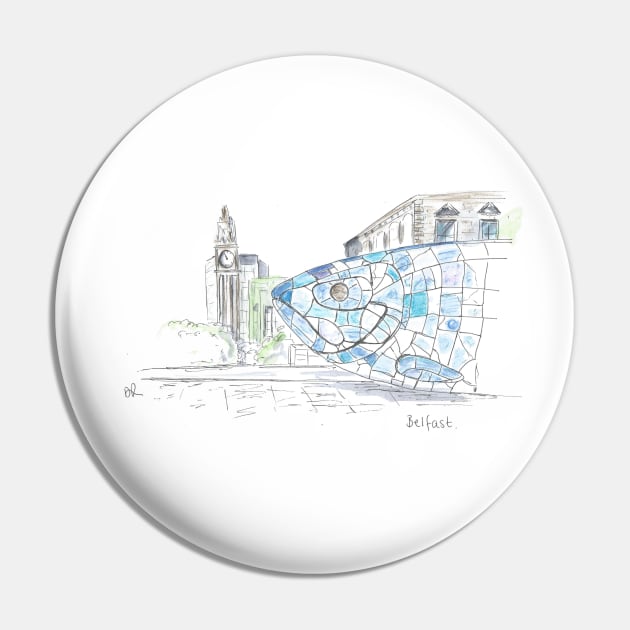 The Big Fish, Belfast pen drawing Pin by DebTheZeb