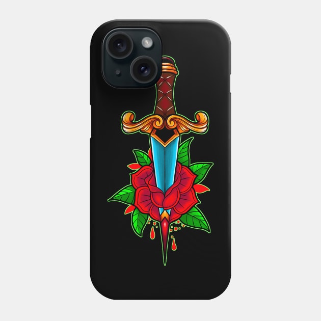 Traditional Inspired Rose bleeding Dagger Phone Case by DUFE