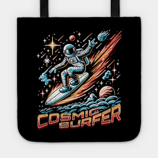 Retro-Futuristic Cosmic Surfer - Astronaut Riding Spacewave Odyssey Tote