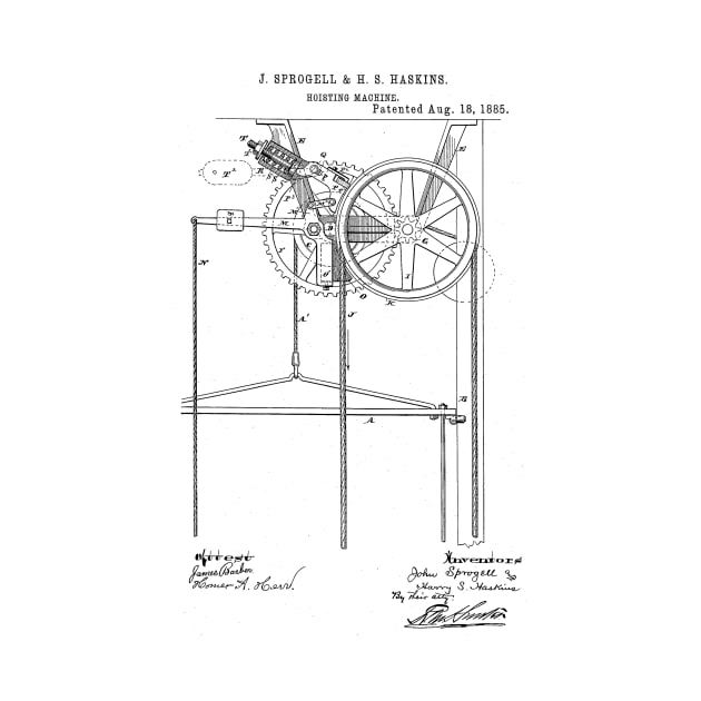 Hoisting Machine Vintage Patent Hand Drawing by TheYoungDesigns