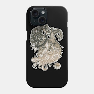 Kitty in a Tentacle Top Hat - White Outlined Version Phone Case