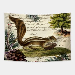 Cottagecore winter evergreen pine cone chipmunk nut house squirrel Tapestry