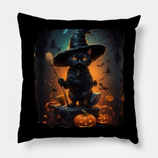 Black Cat Halloween Pillow