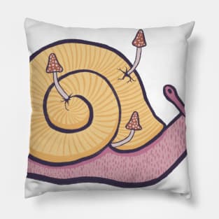 Snail Growing Mushrooms Pillow