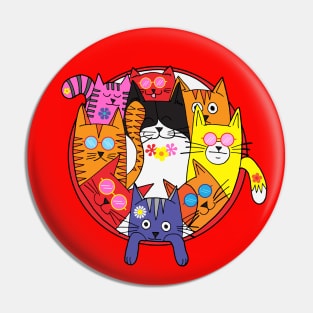 Funny Hippie Cool Cats Cartoon Pin