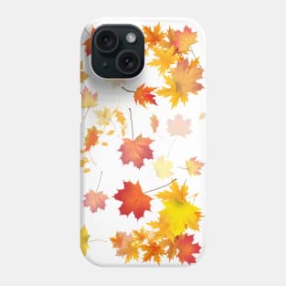 Autumn Scattered Leaf Design - Fall Leaves - Maple Leaves  - Autumn Colours - White Background Phone Case