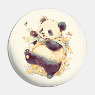 Panda Bear Playing with Butterflies Pin