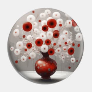 Red and White Abstract Flowers in a Red Vase Pin