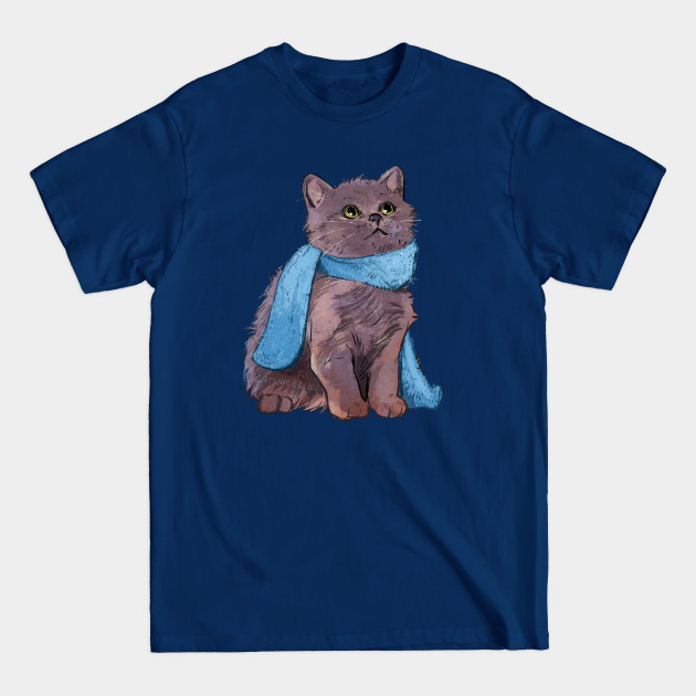 Disover Russian Blue Kitten with a Scarf - Christmas Cat - T-Shirt