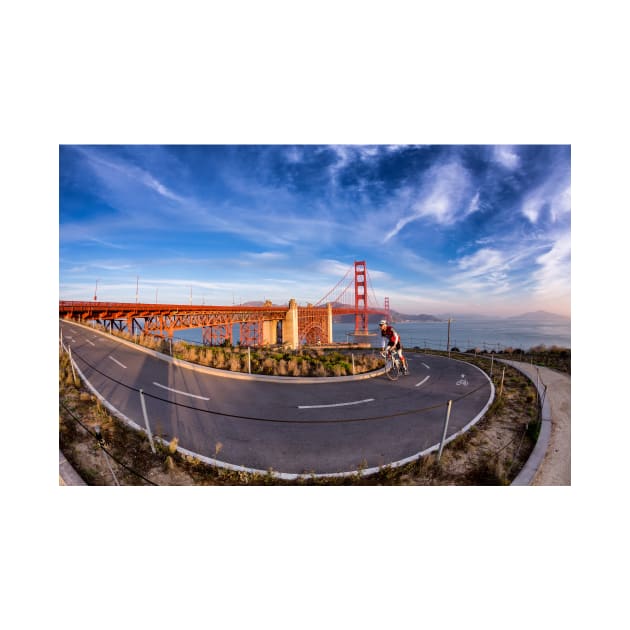 Cyclist and Golden Gate Bridge by jforno