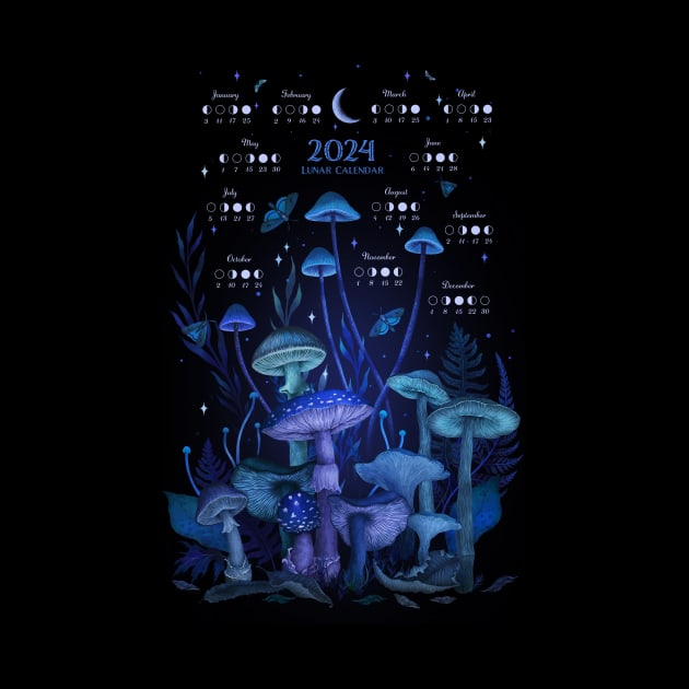 2024 Luna Calendar - Nighty Enchanting Mushrooms by Episodic Drawing