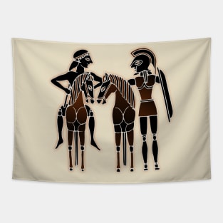 Greek warrior, Youth and their horses Tapestry