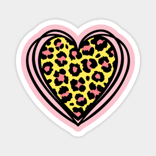 Leopard Print Heart Pink and Yellow Magnet