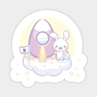 Fluffy Bunny Astronaut Landing Above in Clouds Magnet