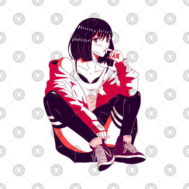 Sitting Anime Girl - Anime Streetwear - Tapestry | TeePublic