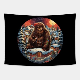 Bigfoot Squatching Through The Snow Sasquatch Christmas Xmas Tapestry