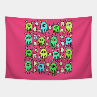 One Eyed Monsters and Scary Ghosts Pattern Tapestry