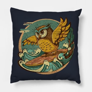 Owl Surfing Art Pillow